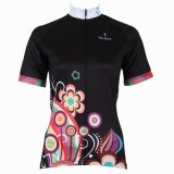 Black Women's Short Sleeve Cycling Shirts Breathable Row of Han Sport Outdoor Multicolor Flower