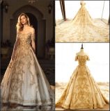 off Shoulder Party Prom Dresses Gold Embroidery Bridal Wedding Gowns Z513