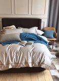 Plain Color 100%Cotton 4PCS Bedding Set (Warm white&Brown)