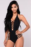 Something in The Water Swimsuit Black 1 Piece Swimsuit Halter Neck Criss Cross Neck Strappy Bottom Women Bikini