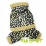 Hooded Leopard Fleece Dog Jumpsuit Pet Clothes