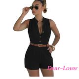 Black Button Front Belted Jumpsuit Romper