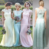 Chiffon Evening Gowns Cap Sleeves Lace Top Party Prom Bridesmaid Dresses Z5078