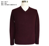 Bn1271 Wine Red Men's Autumn Long Sleeve V Neck Knitted Pullover