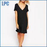 Sexy Fashion Deep V-Neckline Swing Dress with Front Button