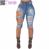 in Bluk Denim Destroyed Bermuda Jeans Shorts Women 2017 L535