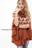 OEM Women Fashion  Ribbed Wool Sweater Cloak Shawl (W18-514)