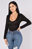 Ladies Long Sleeve See- Through Bodysuit Tops Sexy Bodysuit Tops