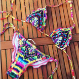 National Style Embroidered Flower Printing Bikini Swimwear for Womens