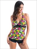 Factory Wholesale Africa Flower Printed Tankini Two Piece Swimming Wear