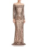 Allover 0FF-The-Shoulder Sequin Gown Evening Dresses Wholesale