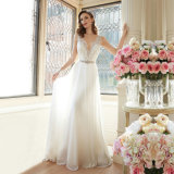 Elegant A Line V Neck Sleeveless Highly Decorated Wedding Dress by Beads