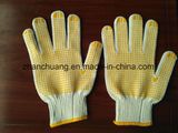 Knitted Breathable Natural Cotton Yellow PVC Dotted Gloves