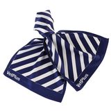 Navy Stripes Logo Scarf Pure Silk Printed Custom Design Hand Made