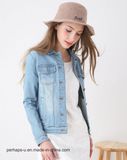 High Quality Women Coat Light Blue Vintage Denim Motorcycle Jacket