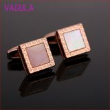 Fashion Rose Gold Plating Square Shell Men's Cufflink L52303