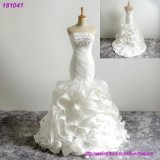 Strapless Bridal Ball Gowns Beaded Puffy Organza Wedding Dress 2018