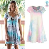 Women's Casual Summer Short Sleeve T-Shirt Swing Dress Holiday Beach Dress