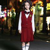 Custom Fashion Red Cotton School Girl Sleeveless Vest Skirt Uniforms