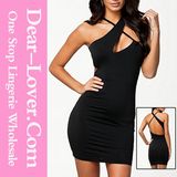 Irregular Style Black Mini Dress