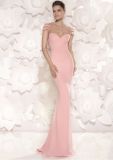Pink Beads Flower Satin Mermaid Party Prom Dress Evening Gown