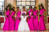 Fuchsia Wedding Party Prom Gowns One-Shoulder Bridesmaid Dresses Z4024