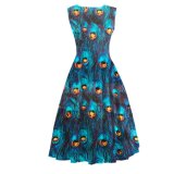 Retro Inspired Lemon Peacock Print Sexy Party Dress for Women