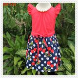 Polkdot Bottom Checkskirt Girls Cotton Dress for Summer