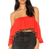 Fashion Women Sexy Wrapped Chest Crop Top off Shoulder Blouse