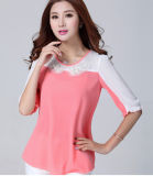 High Quality Fashion Design Ladies Round Neck 3/4 Sleeve Chiffon Blouse for Summer