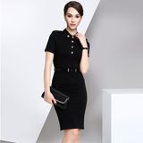 Short Sleeve Ladies Black Formal Dress