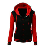 Manufacturer Wholesale Women's Long Sleeves Stylish Color Contrast Black/Red Hoodie Jacket