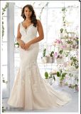 2016 Deep-V Custom Lace Plus Size Wedding Dresses PLD3195
