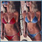 High Quality Velvet Triangle Fashion Bikini Swimsuit