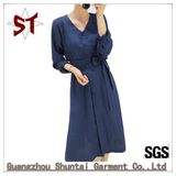 Customized Women's Long Fork Dress with Belt