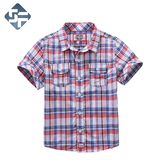 100% Combed Cotton Boy's Short Sleeve Shirt/Children's Yarn-Dyed Check Shirt