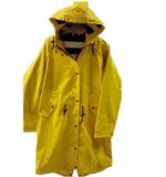 Yellow Solid Hooded PU Reflective Raincoat for Women