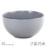 14cm Ceramic Bowl Solid Grey Glaze with Blue Rim Design