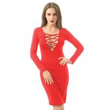 2016 Long Sleeve Knee Length Open Breast Women Sexy Bandage Dress