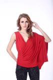 Women's Crazy Red V Neck Sleeveless Blouse Design Goddess of Love Top