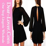 Black Lace Vintage Dress with Blouson Sleeves