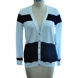 100%Cotton Long Sleeve Striped Women Cardigan Knitting Sweater