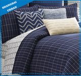 6 Piece Indigo Stripe Design Polyester Comforter Set