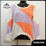 Women Hi-Lo Hem Contrast Rib Sweater