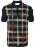 Men's Blue Merino Wool Knitted Tartan Polo Shirt