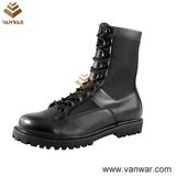 Black Genuine Leather Combat Military Boots with Shoelace (WCB021)