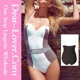 Color Blocking Bustier Top One-Piece Swimsuit