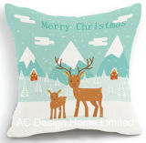 Square X'mas Mother and Son Deer Design Fabric Cushion W/Filling