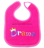 China Factory Produce Custom Logo Embroidery Applique Red Girl's Cotton Knit Terry Drooler Baby Bib