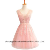 Elegant Pink Burgundy Lace Short Appliques Chiffon Mini Prom Dress
